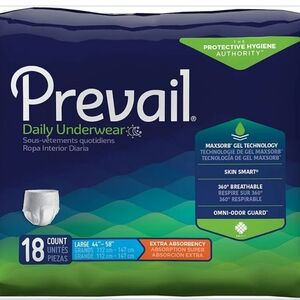 (Lot of 2) Prevail Daily Disposable Underwear 18ct Large 44-58" Extra Absorbency